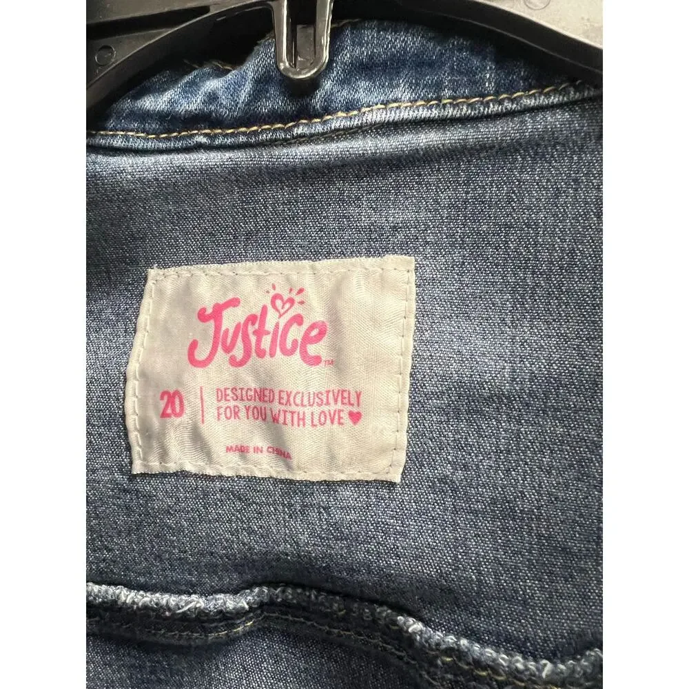 Justice girls studded denim Blue Jean jacket stretch plus sz 20